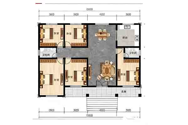 15.6m×11m农村一层自建房，钢筋结构+5卧双厅双卫，大家庭的选择 - 建房图纸