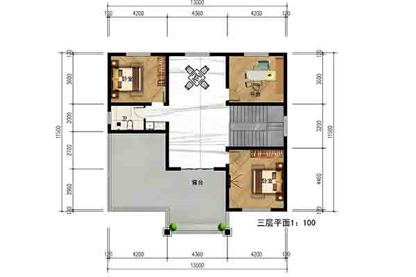 13m×11.5m三层农村自建房｜三层双卧+阳台，钢筋框架打造实用乡居 - 建房图纸