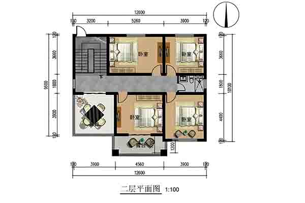 12.6×10米二层农村自建房，五卧双卫布局，钢筋结构每层面积数据全公开