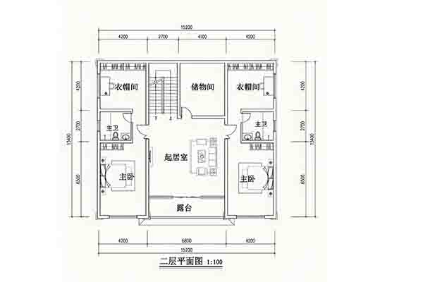 15m×13.4m二层农村自建房｜一层L型动线+二层双主卧套房+25㎡大露台